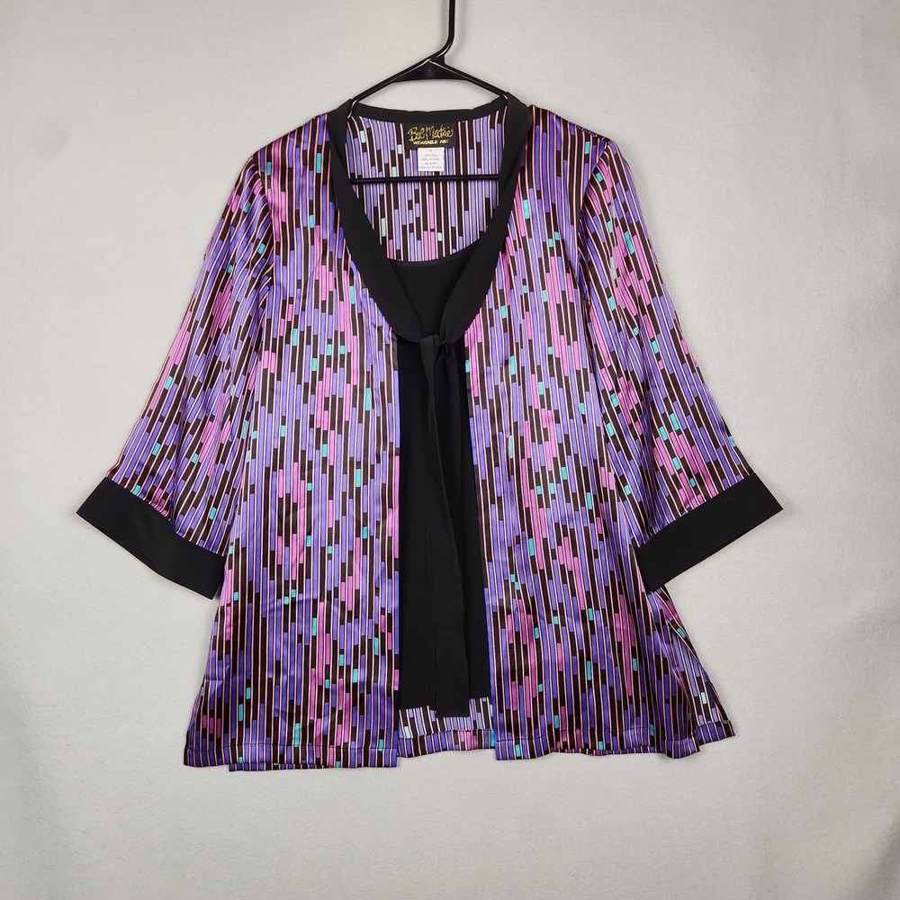 Bob Mackie Wearable Art Jacket Tank Set Womens Small Purple Silk 2 Piece Kimono